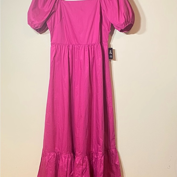 Express Size L Bright Fuchsia Elegant Pink Puff Sleeve Maxi Dress - Picture 2 of 7